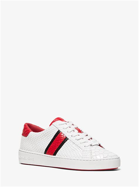 michael kors irving snake-embossed leather stripe sneaker|Irving Leather and Embossed Stripe Sneaker .